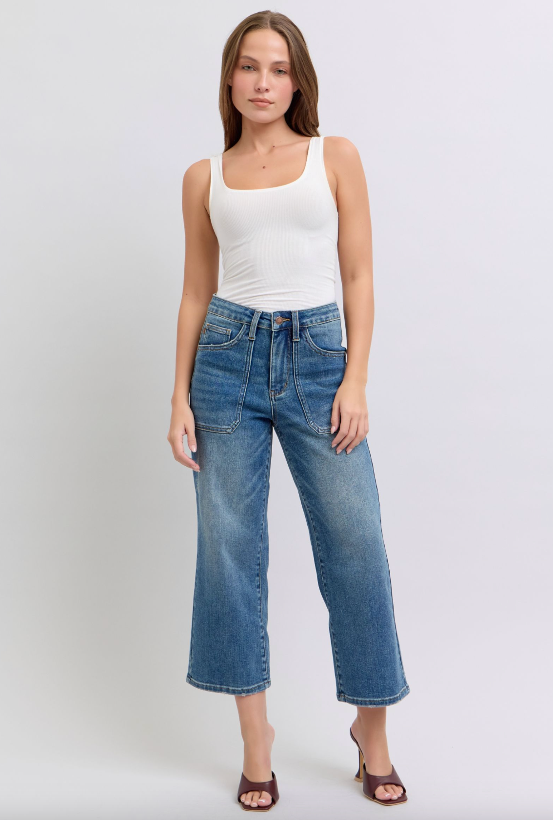 Judy Blue High Waist Utility Pocket Wide Cropped Jeans