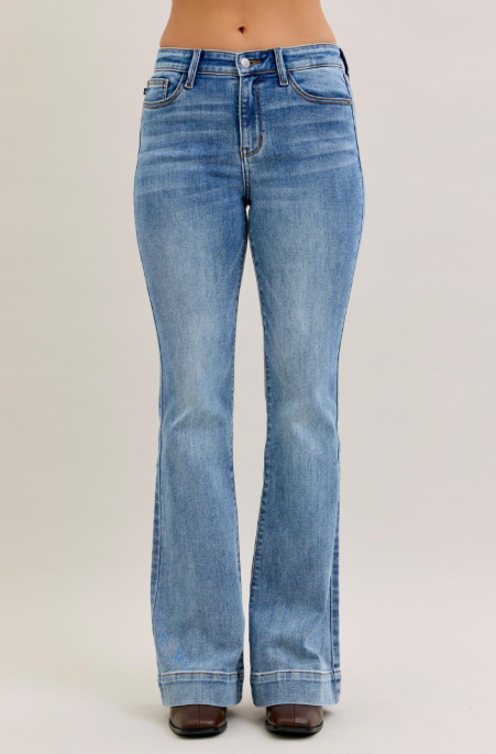Judy Blue Mid Rise Flares With Wide Hems