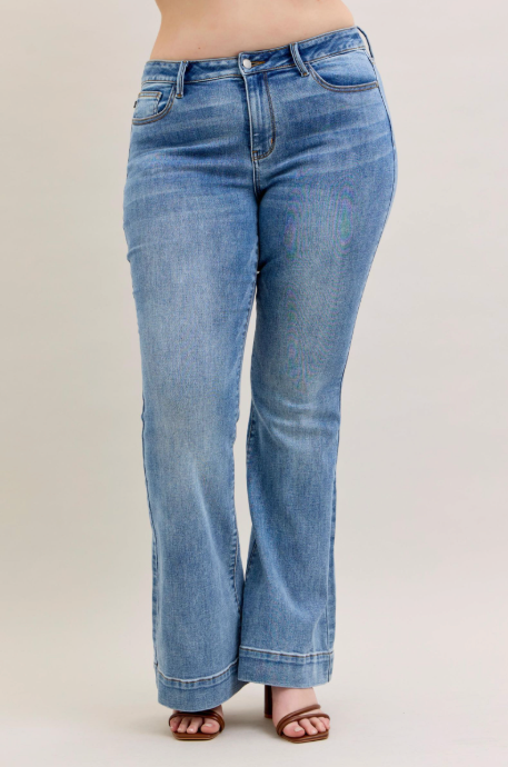 Judy Blue Mid Rise Flares With Wide Hems