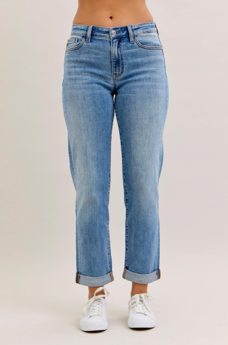 Judy Blue Mid Rise Cuffed Boyfriend Jeans