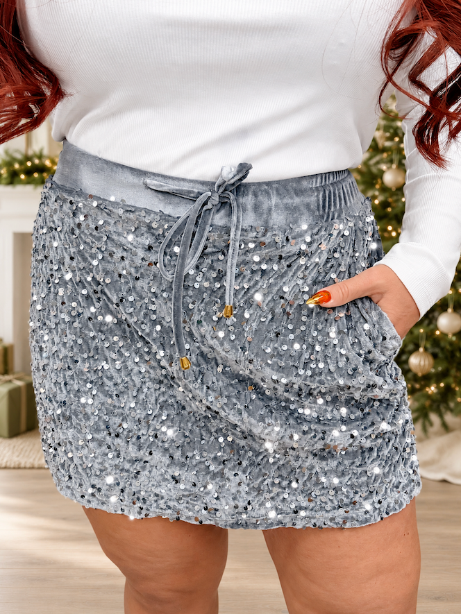 Silver Velvet Hour Sequin Skort