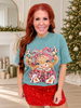 Christmas Highland Cow W/ Leopard Print Bow Graphic Tee