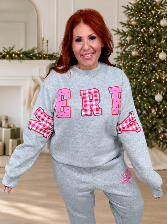 "Merry Christmas" Gray Long Sleeve Sweatshirt