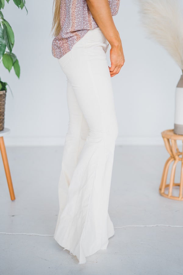 Cream Corduroy Flared Pants