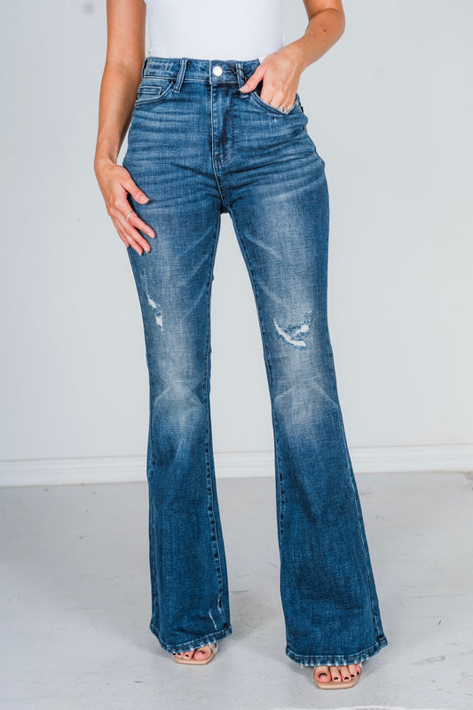 Judy Blue High-Waist Contrast Wash Destroyed Flare Jeans