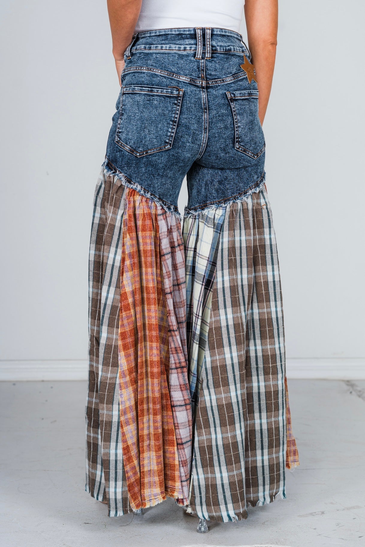 Washed Patchwork Flared Pants