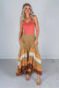Brown Mineral Washed Tiered Hem Skirt