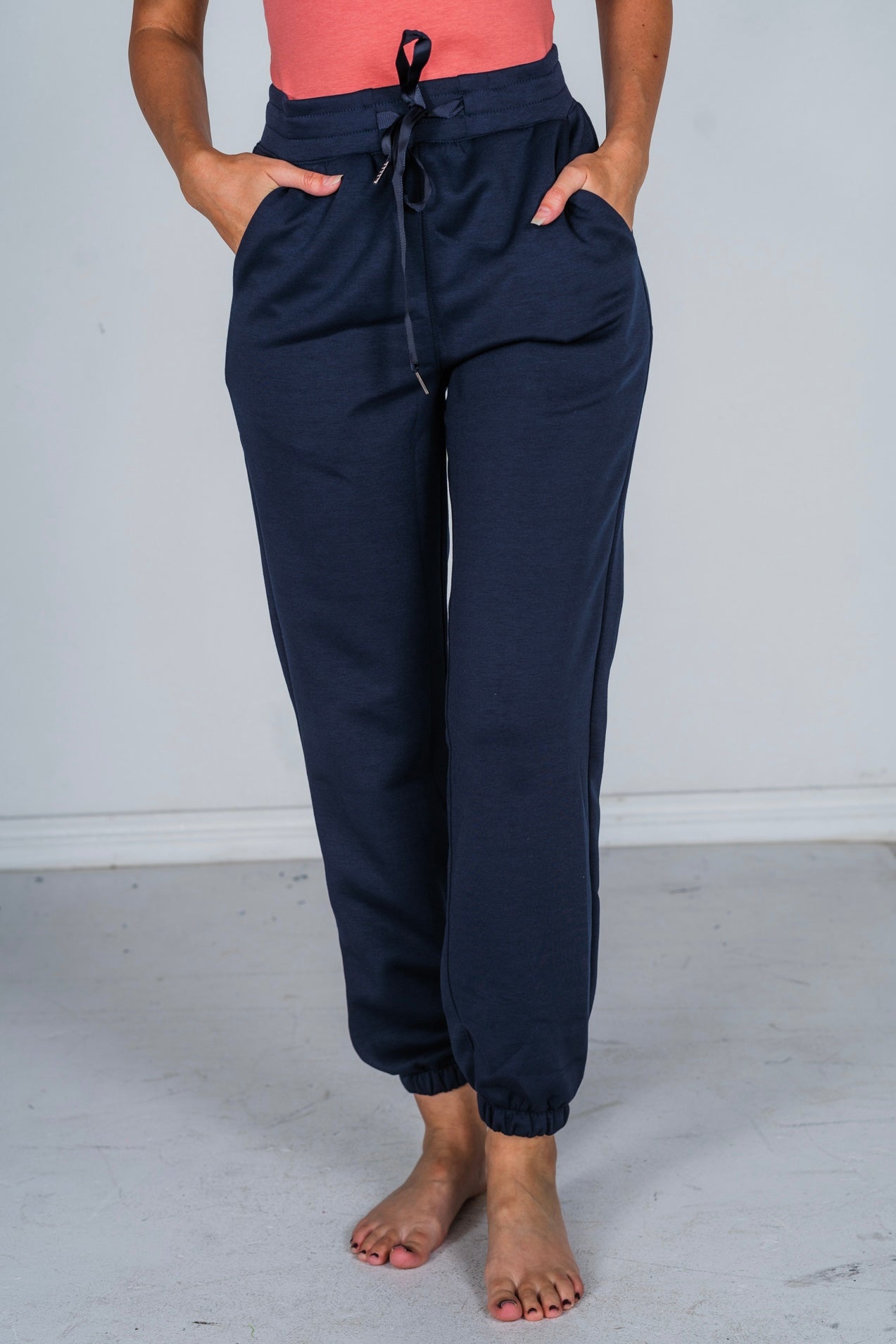 Navy Elastic Waist Joggers