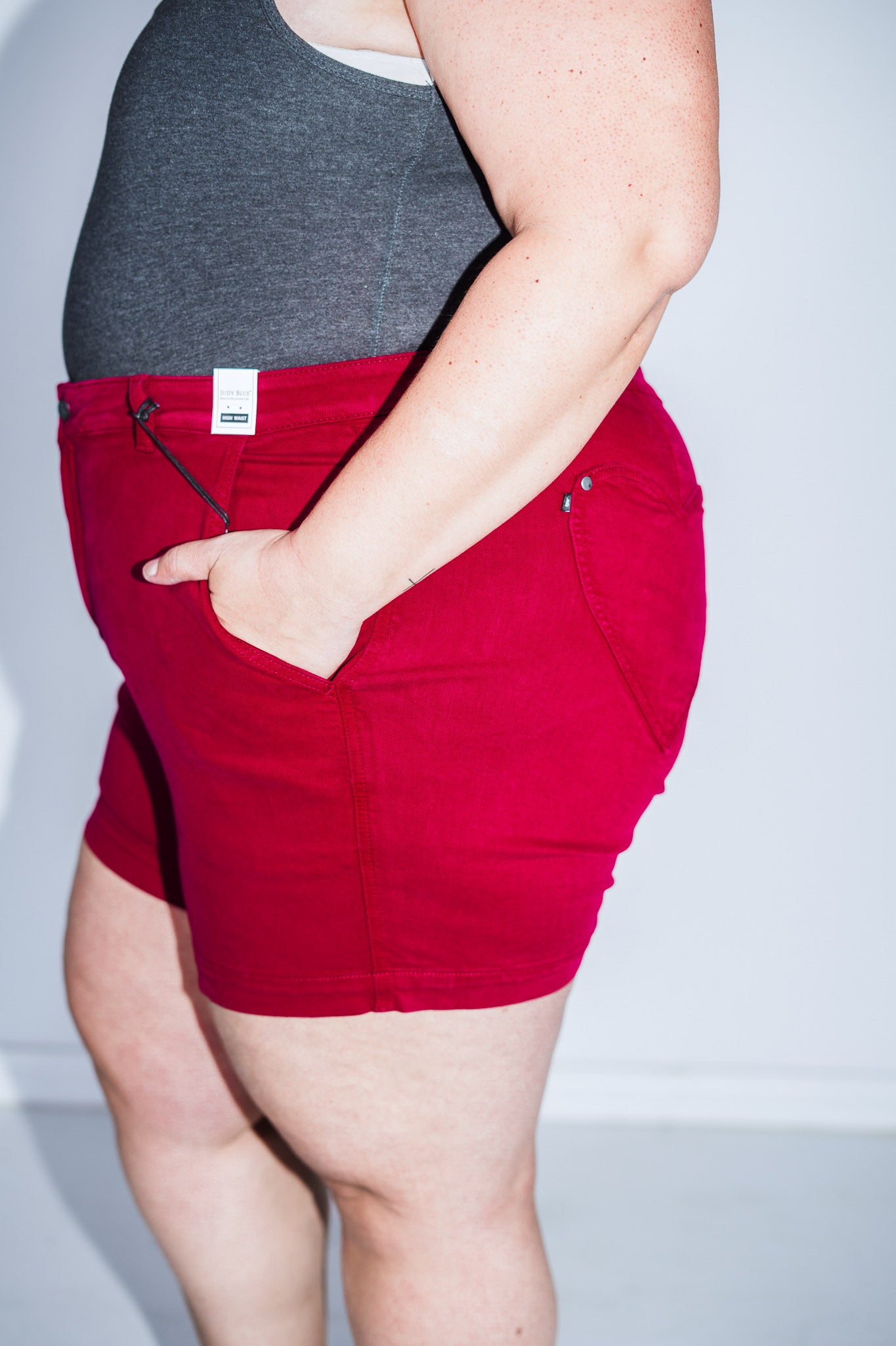 Judy Blue Tummy Control High Waisted Scarlet Shorts with Heart Shaped Pockets