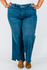 Judy Blue Tummy Control Chewed Hem Wide Leg Jeans