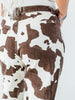 Straight Leg Brown & White Cow Print Denim Pants