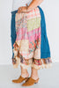 Mixed Denim and Plaid Boho Patch Midi Skirt