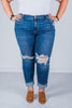 Judy Blue Distressed Cell Phone Pocket Mid Rise Cuffed Boyfriend Jeans