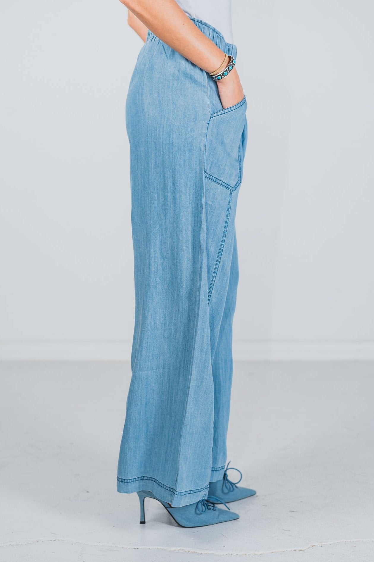 Acid Washed Chambray Palazzo Pants