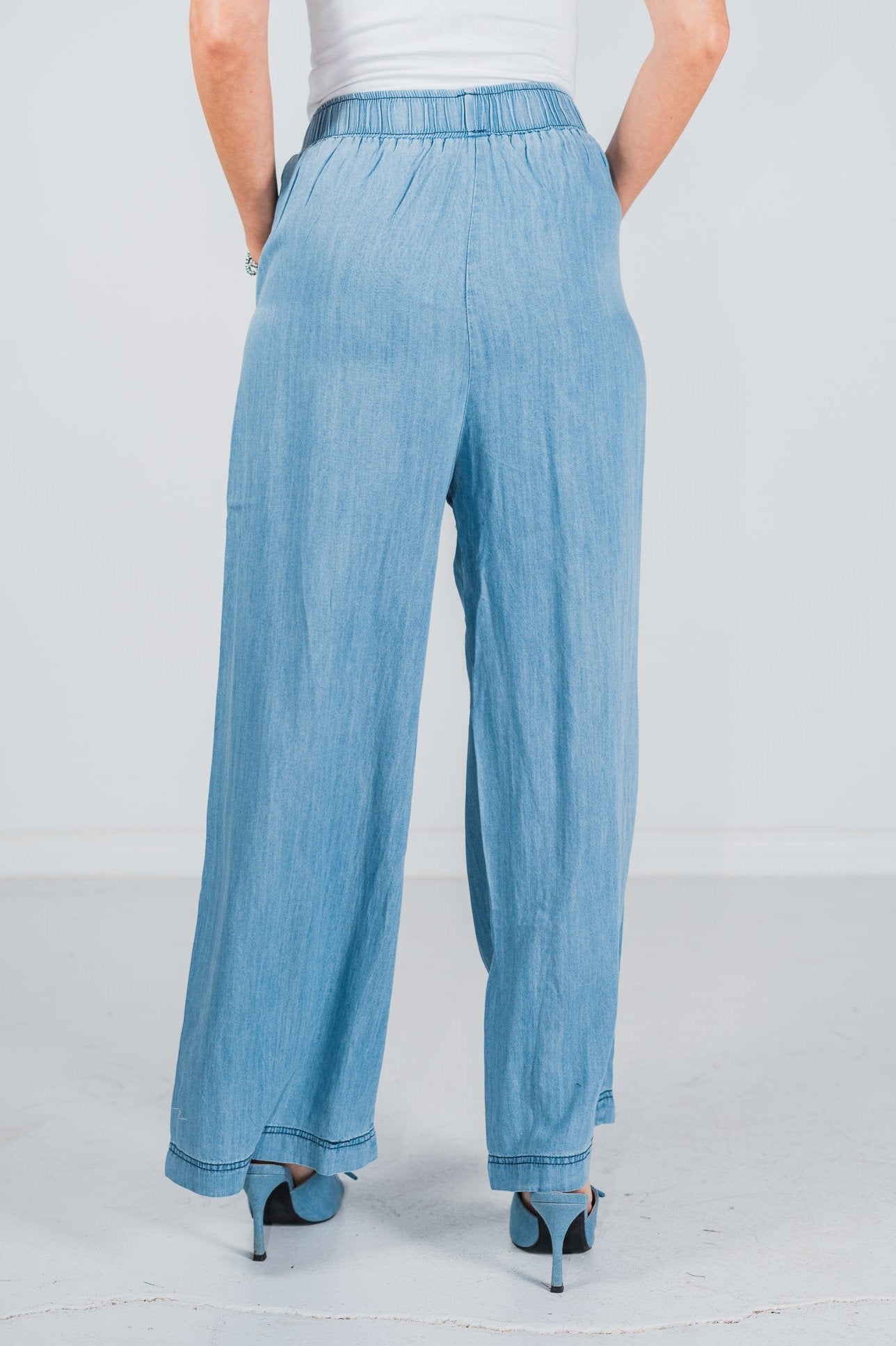 Acid Washed Chambray Palazzo Pants