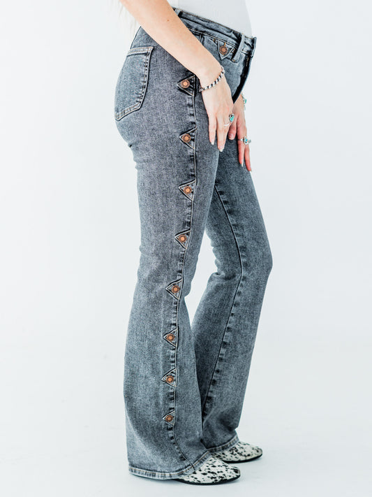 Judy Blue High Waist Grey Western Bootcut Side Seam Jeans with Tummy Control