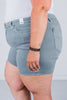 Stone Blue Garment Dyed Embroidered Pocket Judy Blue Denim Shorts