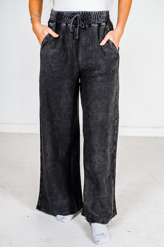 Black Mineral Washed Straight Leg Lounge Pants