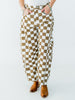 Mocha & White Checkered Barrel Leg Pants