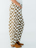 Mocha & White Checkered Barrel Leg Pants