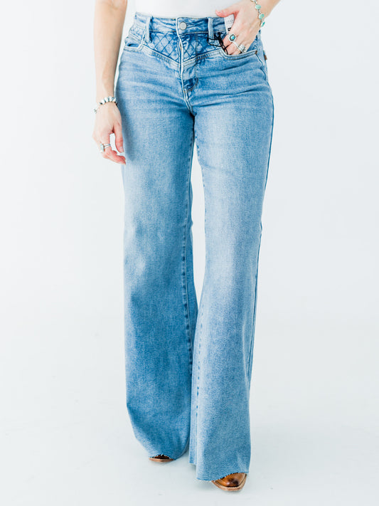 Judy Blue High Waist Retro Wide Jeans With Quilt Stitching