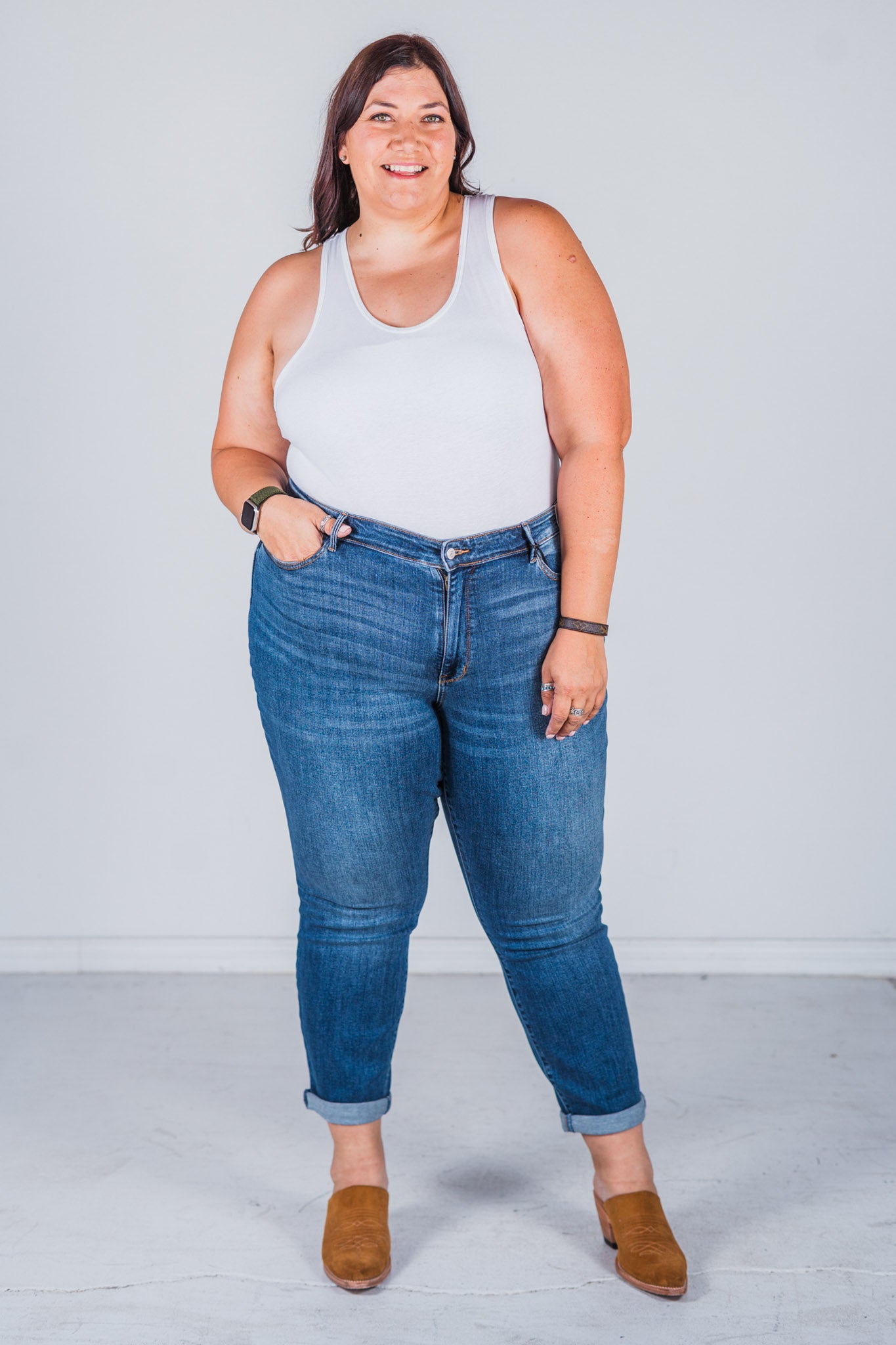 Judy Blue Mid Rise Vintage Wash Cuffed Boyfriend Jeans