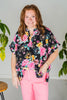 Split Neck Black Floral Top with Dolman Sleeves
