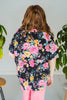 Split Neck Black Floral Top with Dolman Sleeves