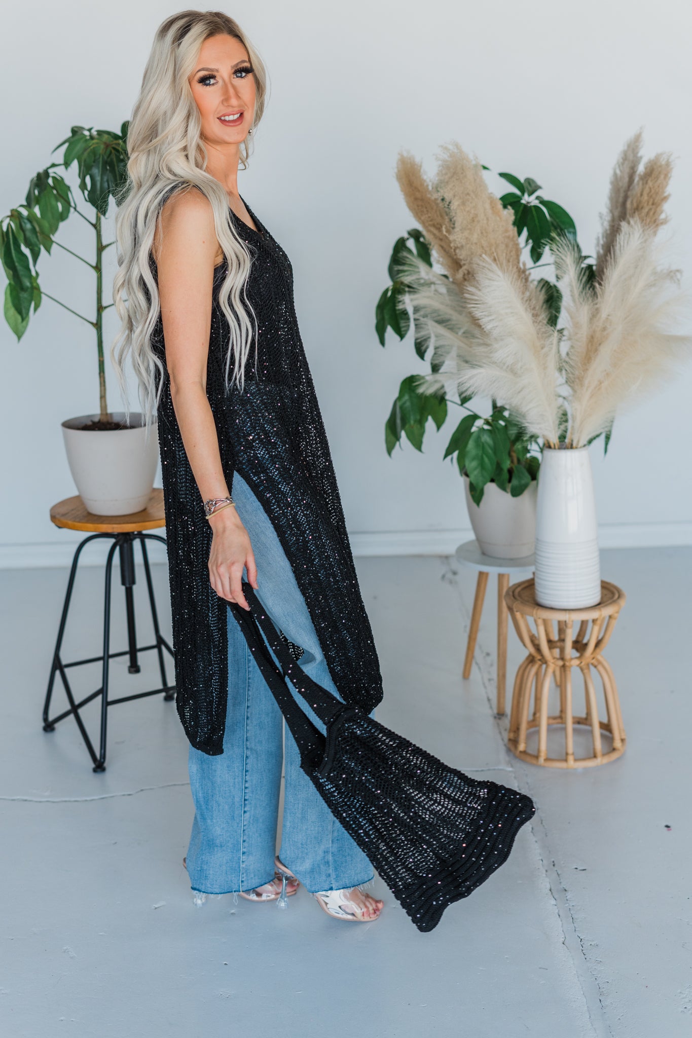 Black Side Slit Sleeveless Dress W/ Bag Final Sale Black Side Slit Sleeveless Dress W/ Bag Final Sale