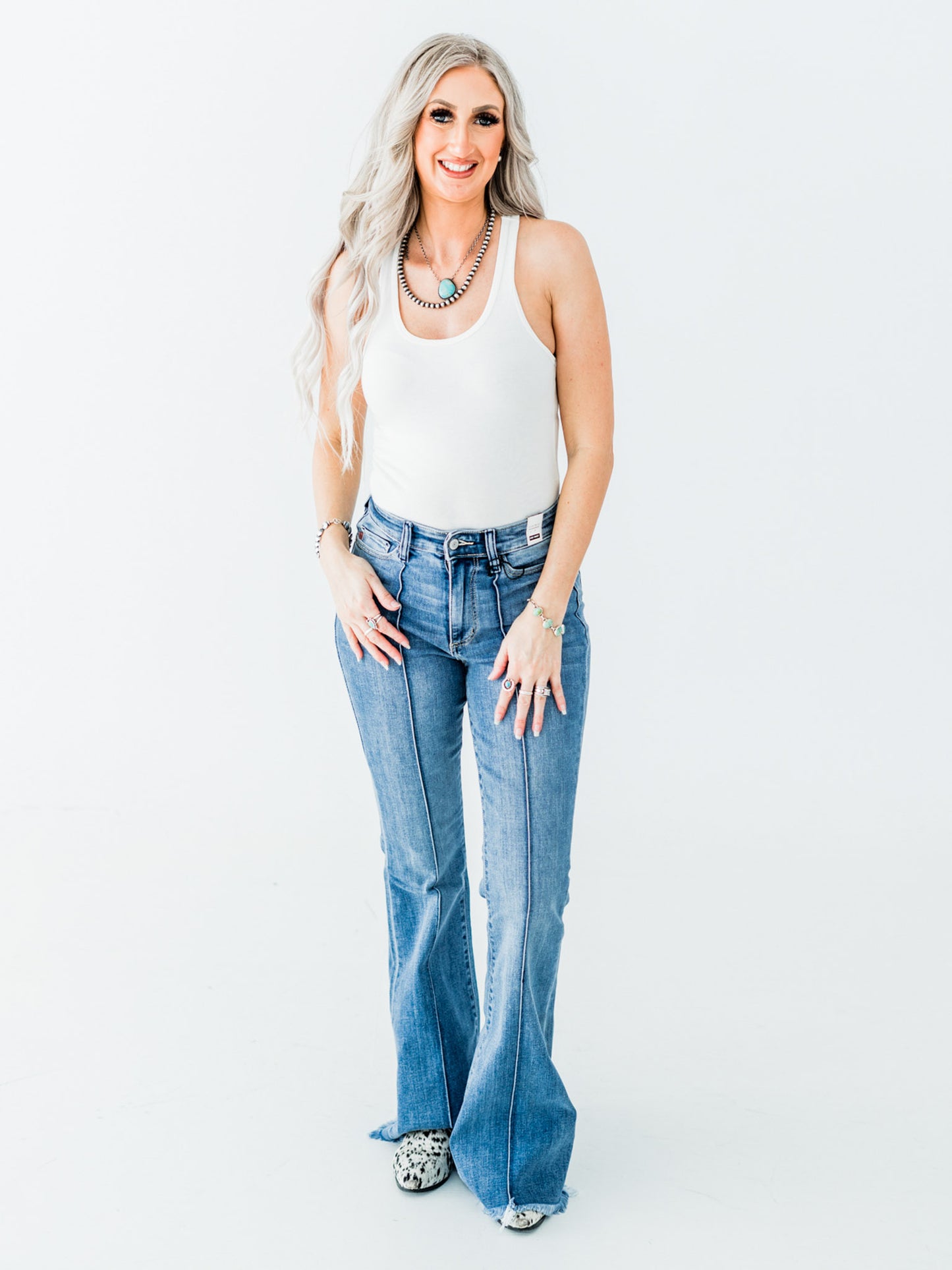 Judy Blue High-Waist Front Pintuck Detail Flare Jeans
