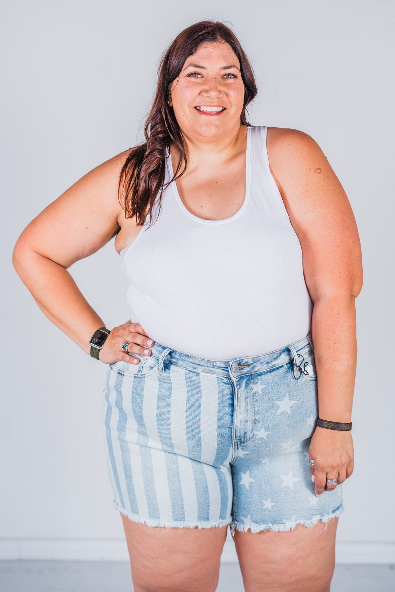 Judy Blue Mid Rise Stars and Stripes Denim Shorts FINAL SALE