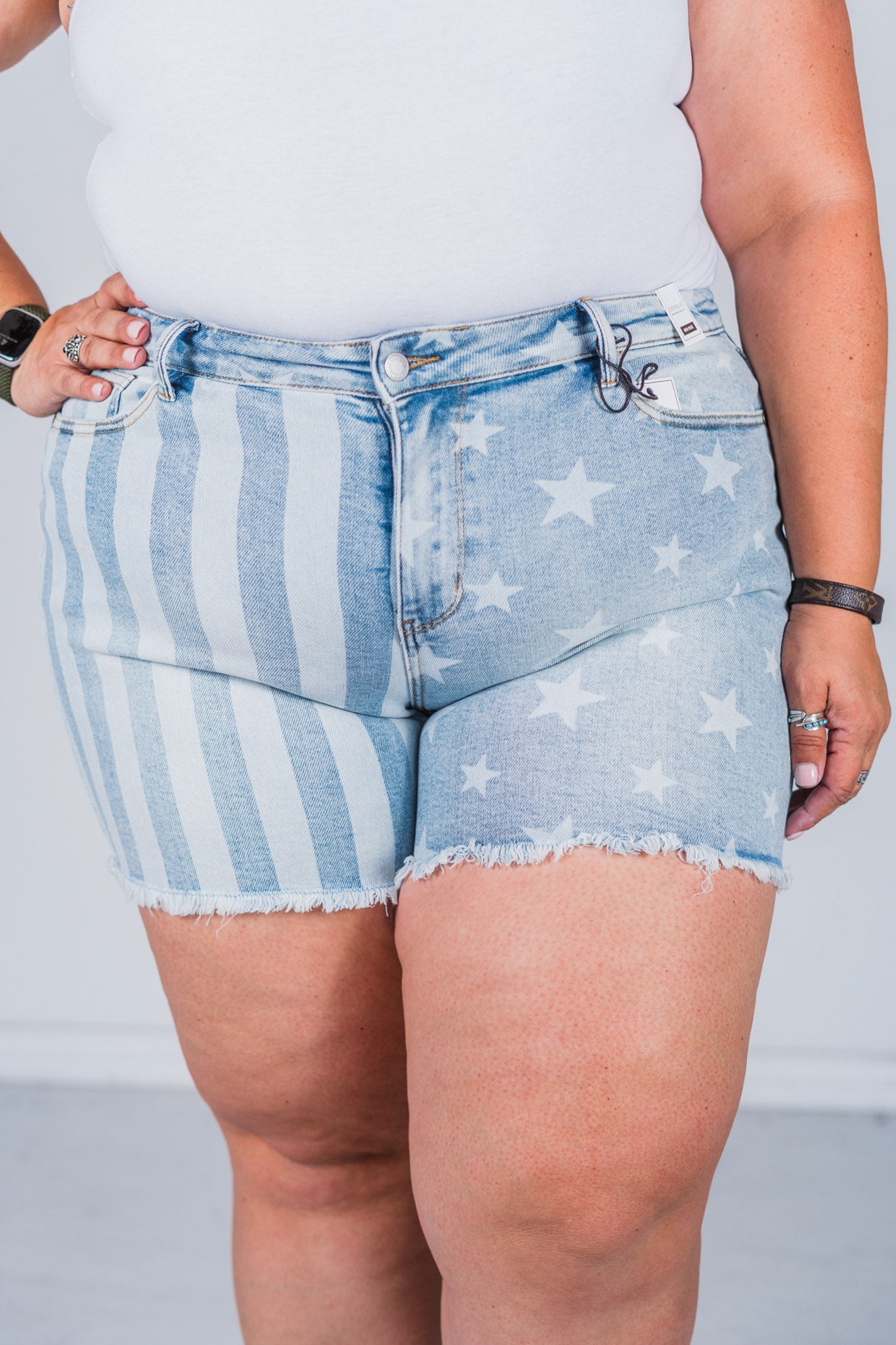 Judy Blue Mid Rise Stars and Stripes Denim Shorts FINAL SALE