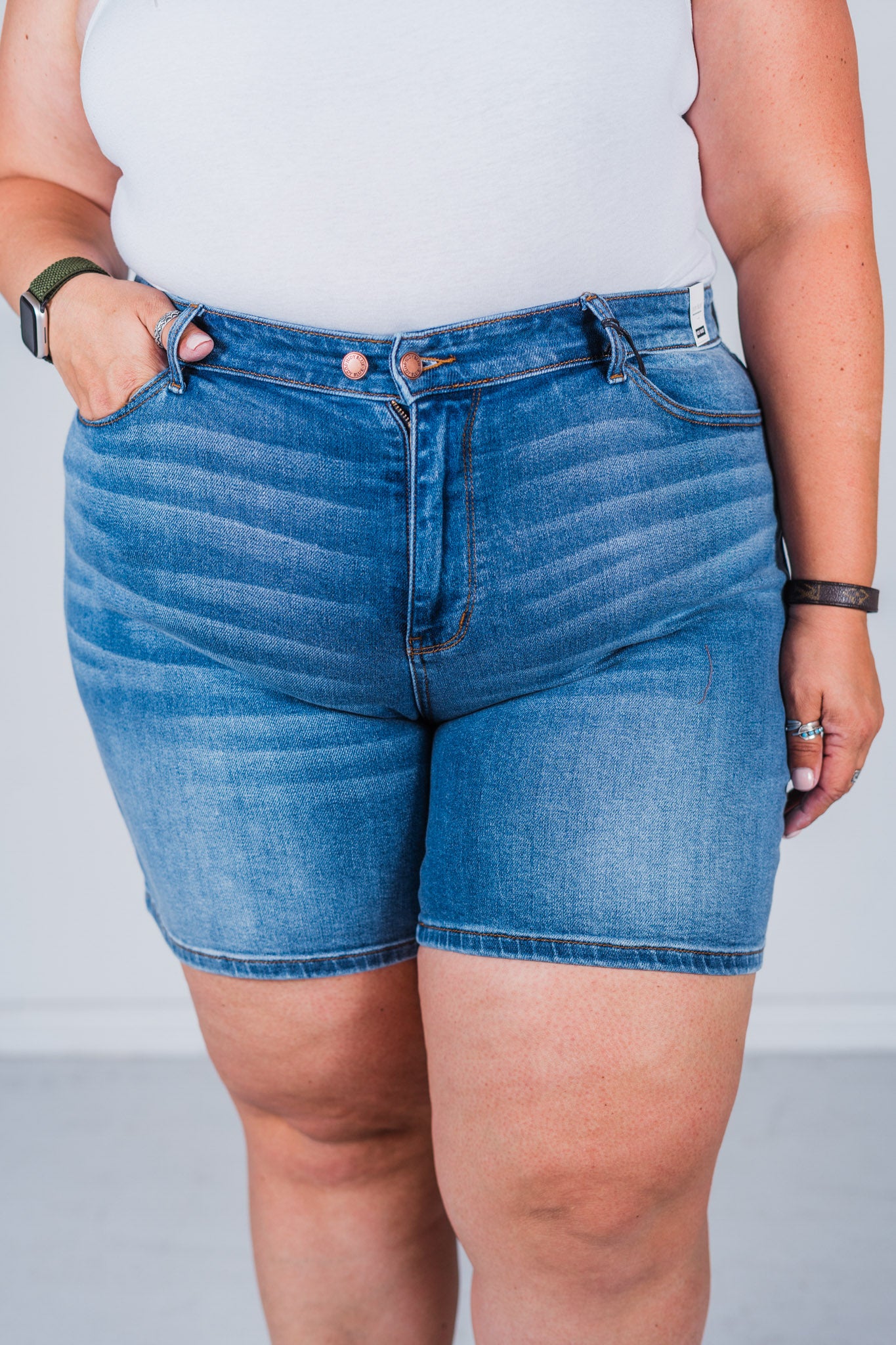 Judy Blue Mid Length Dad Shorts with Two Button Closure
