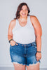 Judy Blue Mid-Rise Destroy Effect Double Button Dad Shorts