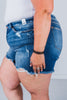 Judy Blue Mid-Rise Destroy Effect Double Button Dad Shorts