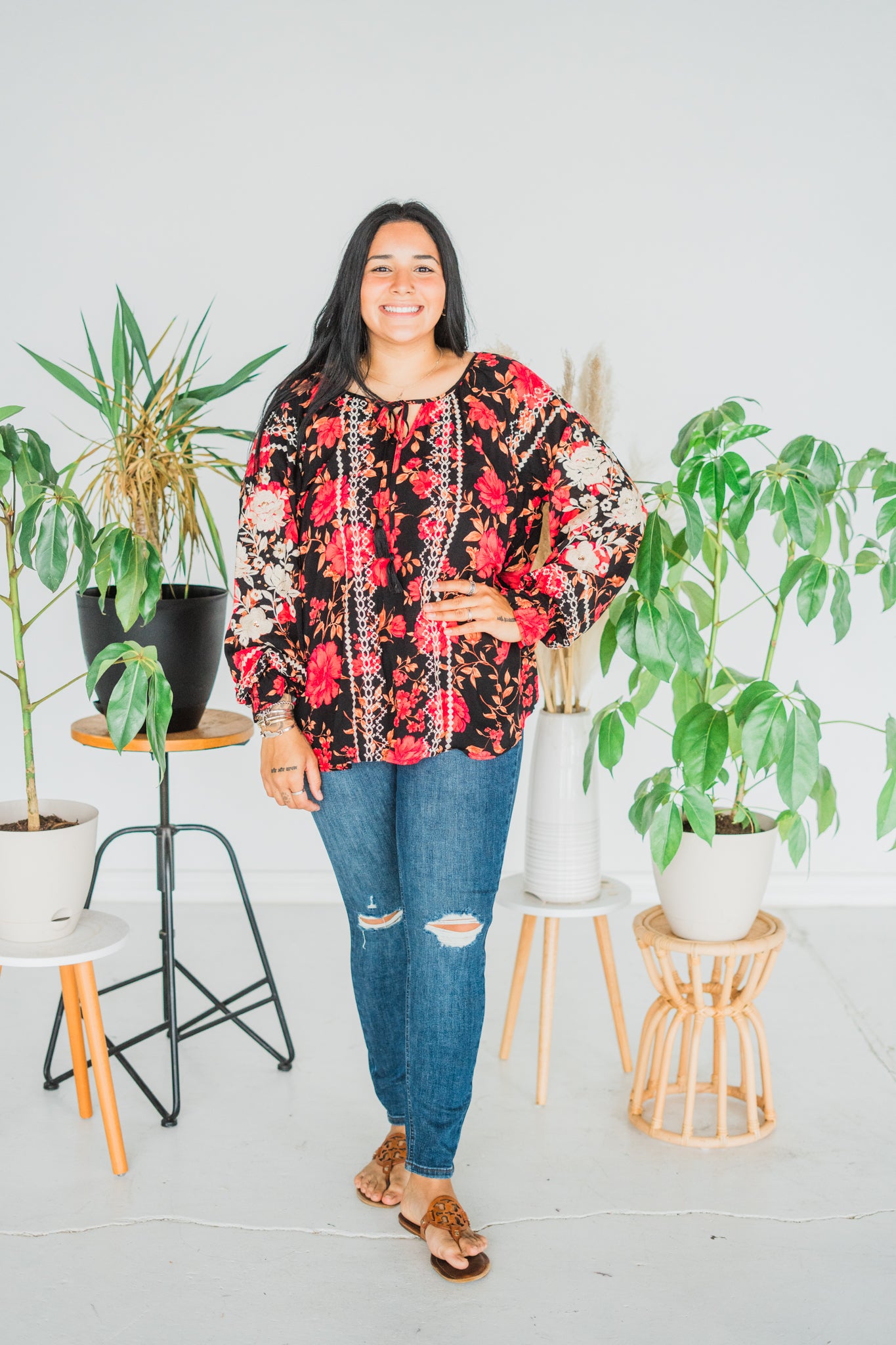Long Sleeve Floral Print Tunic Top