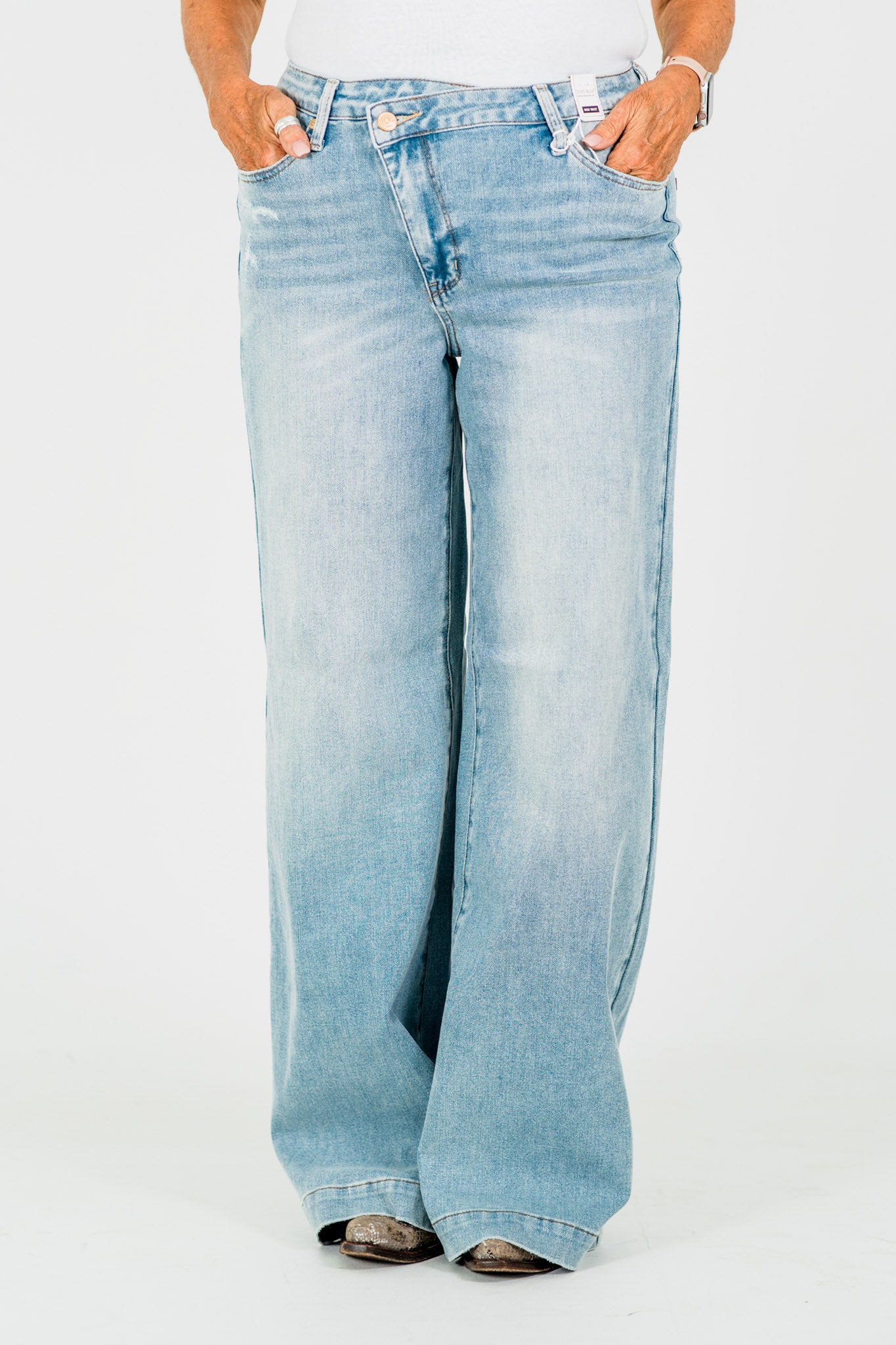 Judy Blue High-Waist Retro Wide Leg Criss Cross Waist Band Jeans