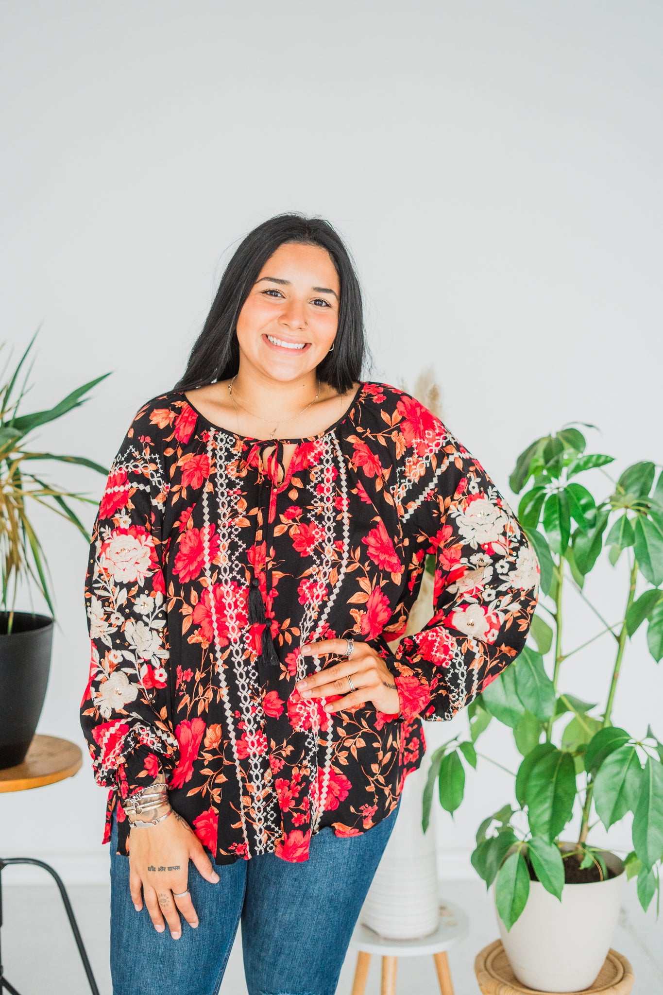 Long Sleeve Floral Print Tunic Top