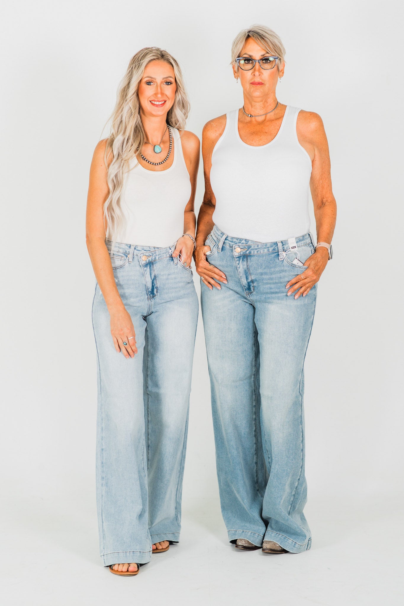 Judy Blue High-Waist Retro Wide Leg Criss Cross Waist Band Jeans