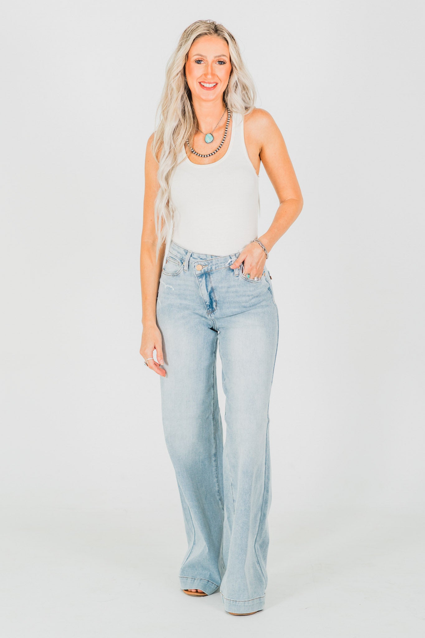 Judy Blue High-Waist Retro Wide Leg Criss Cross Waist Band Jeans