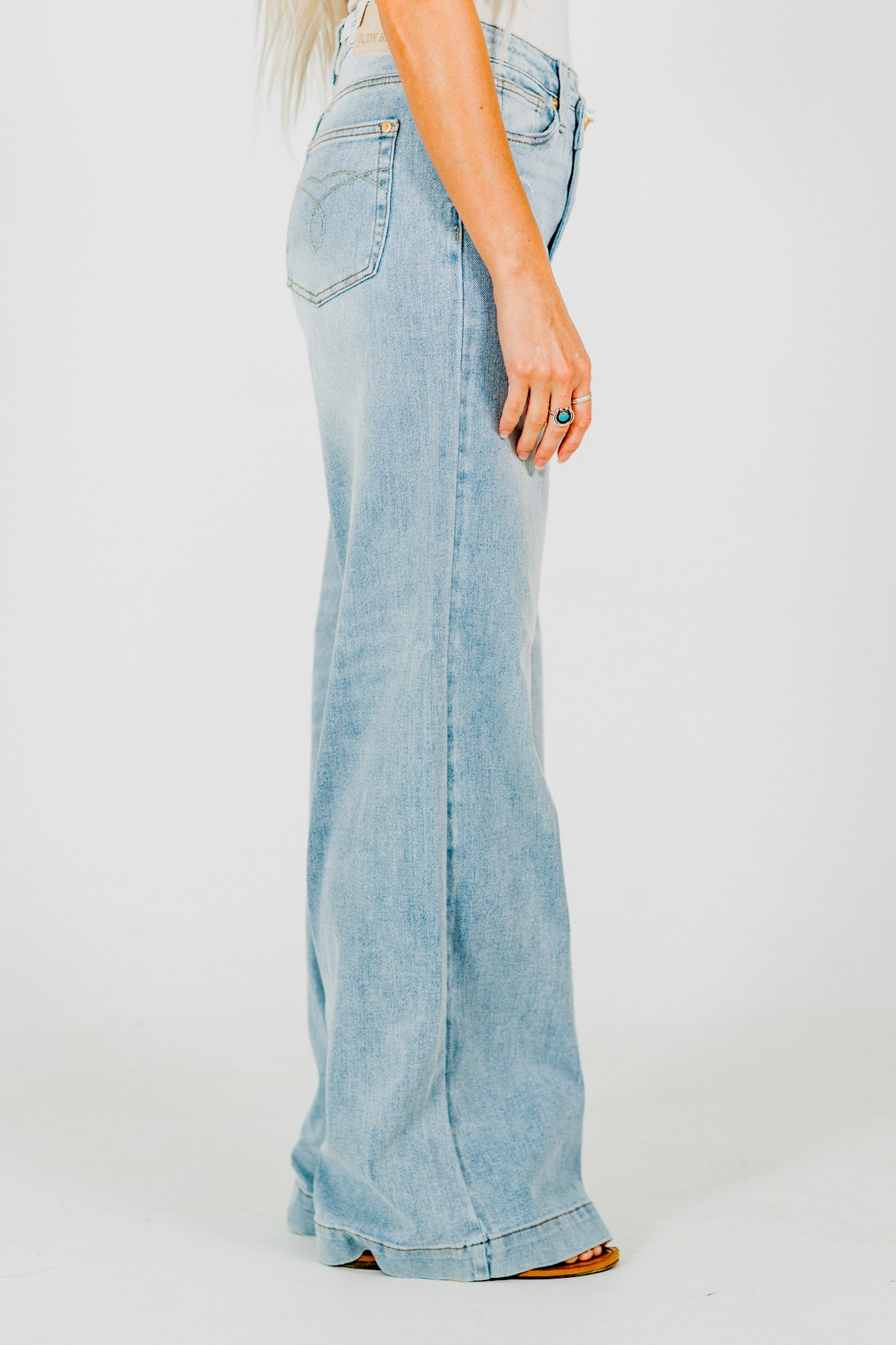 Judy Blue High-Waist Retro Wide Leg Criss Cross Waist Band Jeans