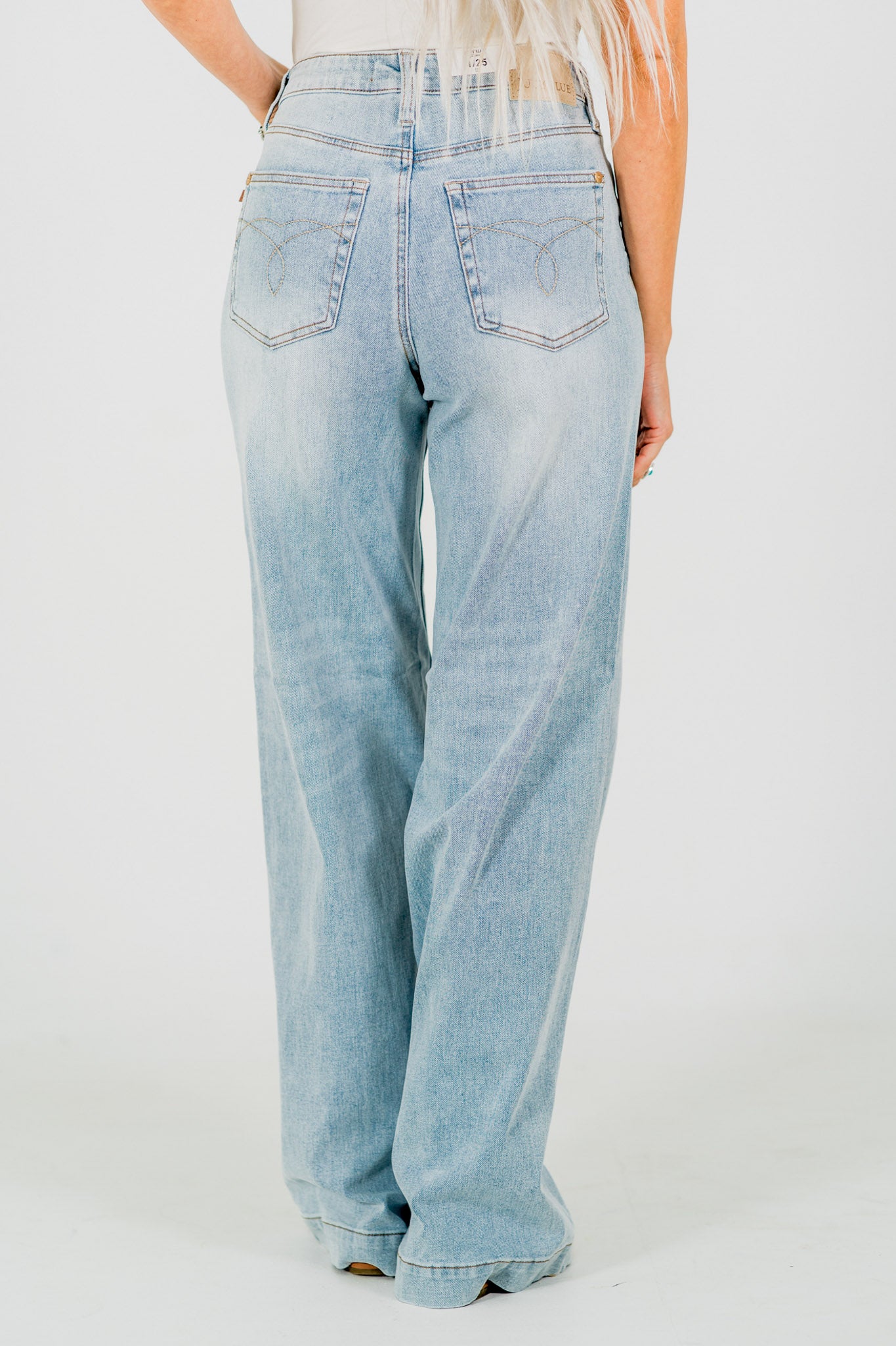 Judy Blue High-Waist Retro Wide Leg Criss Cross Waist Band Jeans