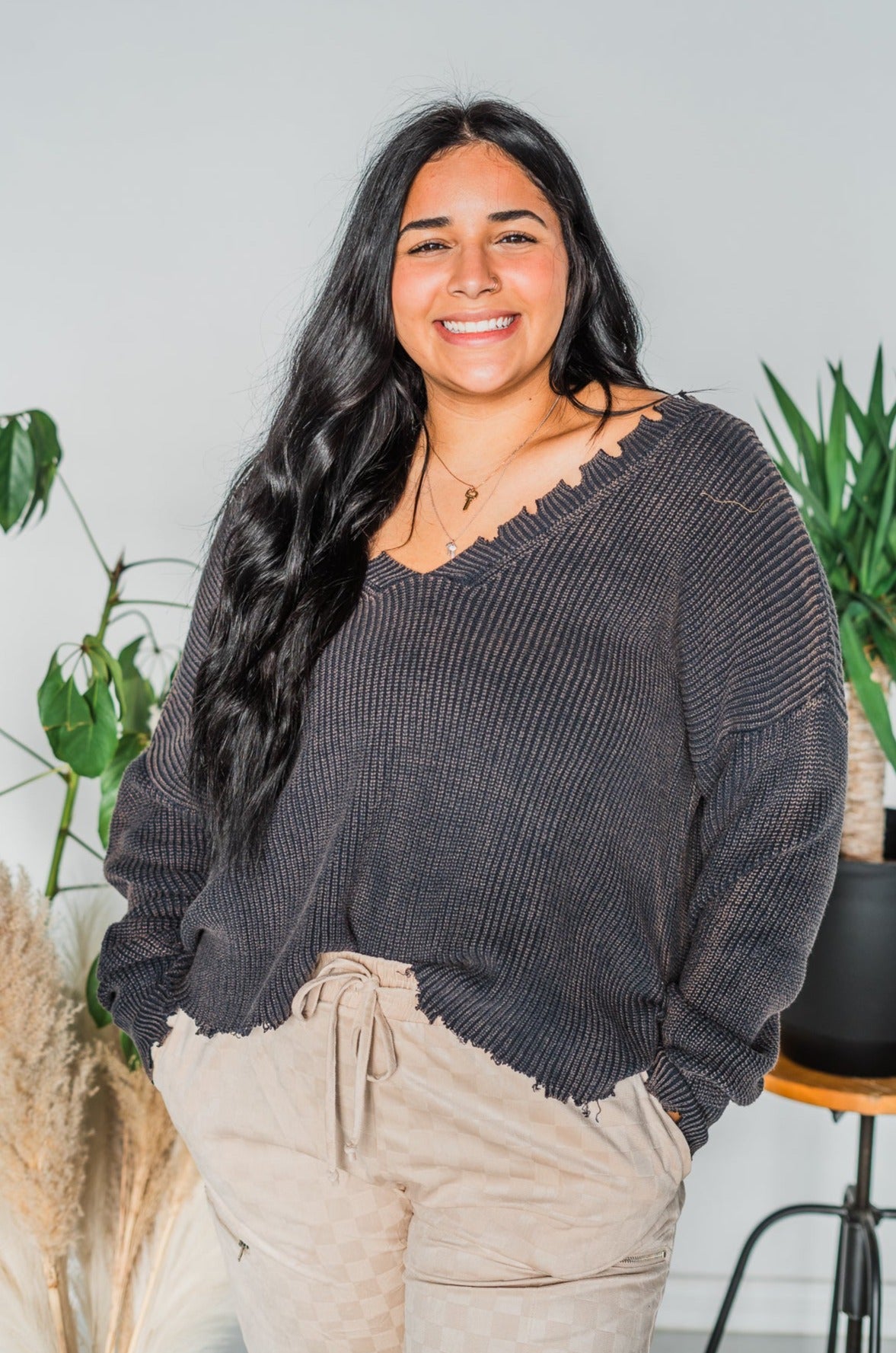 Black Long Sleeve Distressed Sweater