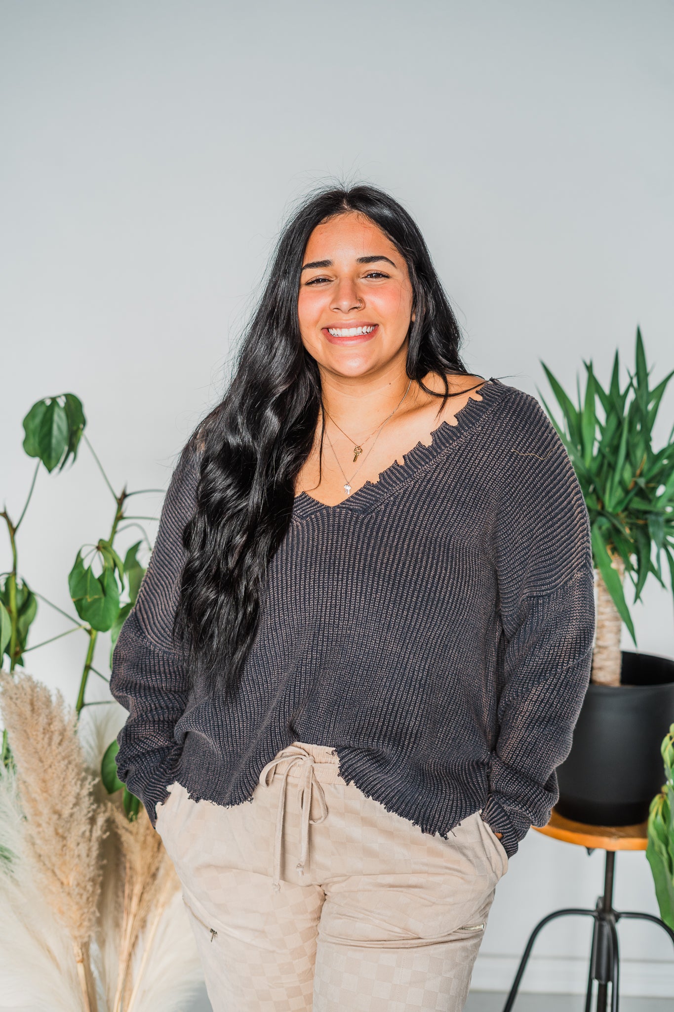 Black Long Sleeve Distressed Sweater