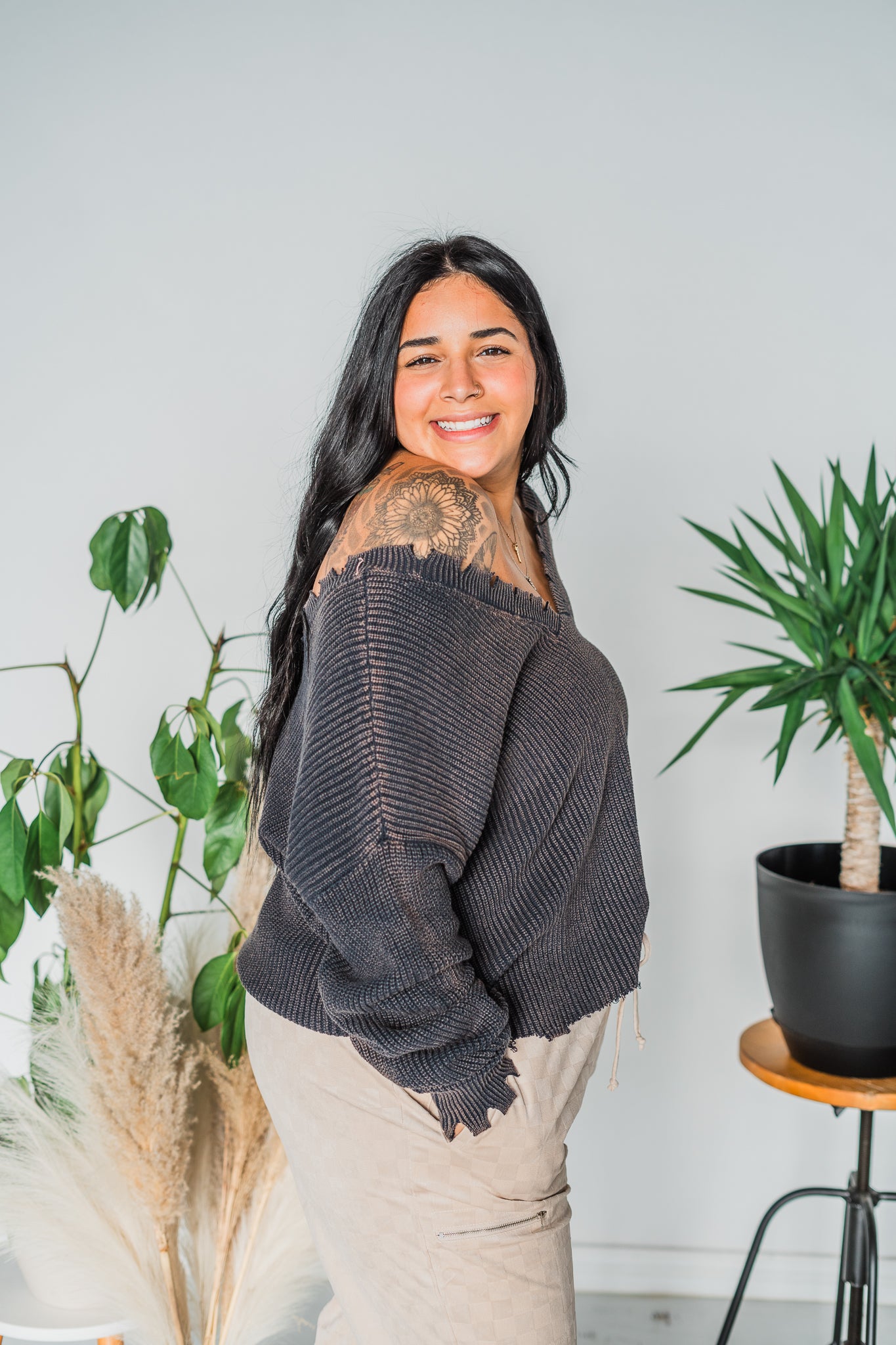 Black Long Sleeve Distressed Sweater