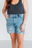 Judy Blue High-Waist Denim Shorts W/ Stitch Over Distressed Detail