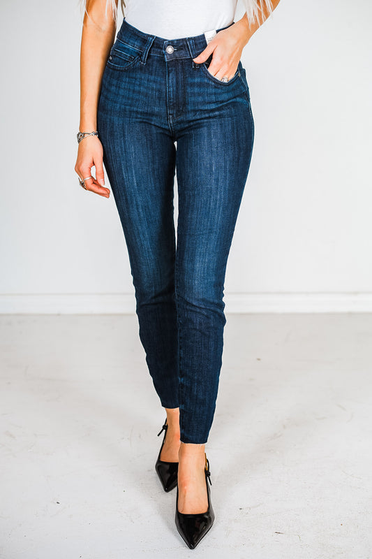 Judy Blue Mid Rise Adjustable Waist Skinny Raw Hem Jeans