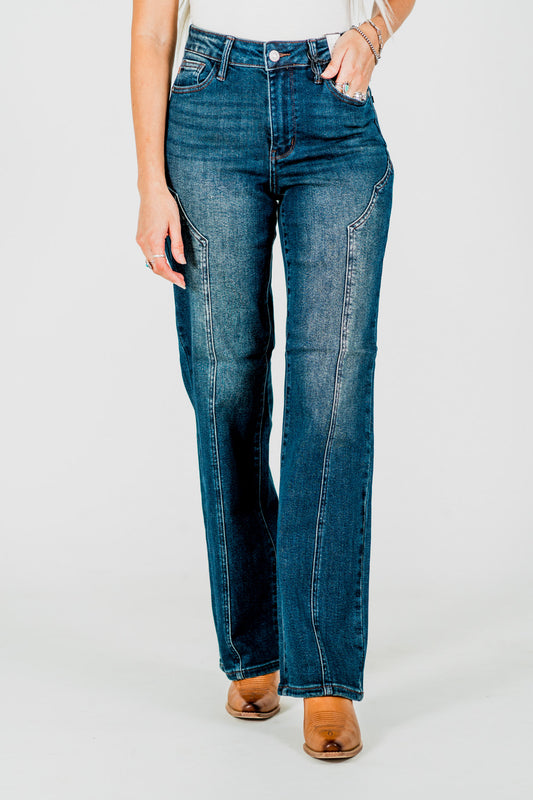 Judy Blue Mid-Rise Straight Western Seam Detail Jeans