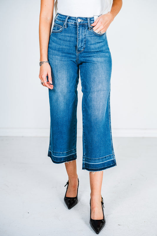 Judy Blue Tummy Control Release Hem Crop Wide Leg Jeans