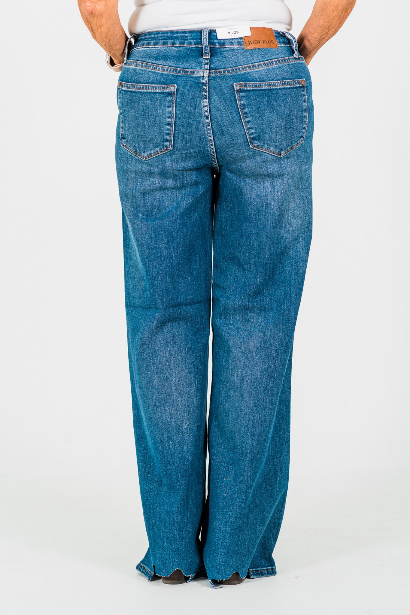 Judy Blue Tummy Control Chewed Hem Wide Leg Jeans